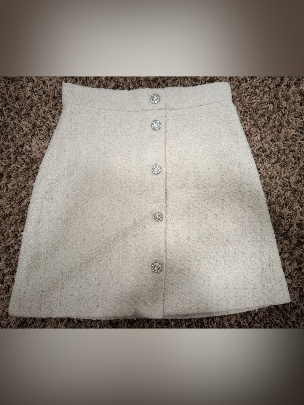 H&M Cream Bouclé Mini Skirt with Jeweled Buttons